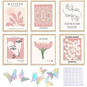6-piece Pink Wall Art Print,Aesthetic Cute Room Decor Abstract Matisse